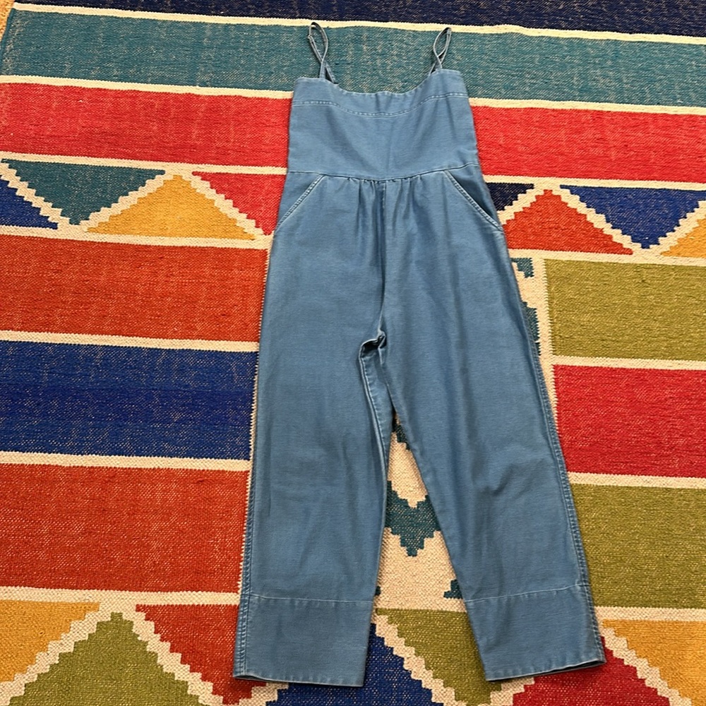 Caron Callahan Bethany Square Neck Sleeveless Denim Jumpsuit Blue LIKE NEW - Picture 6 of 16